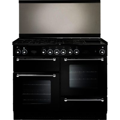 Rangemaster 110cm Dual Fuel with FSD Hob 73100 Range Cooker in Black with Chrome trim and Port hole doors